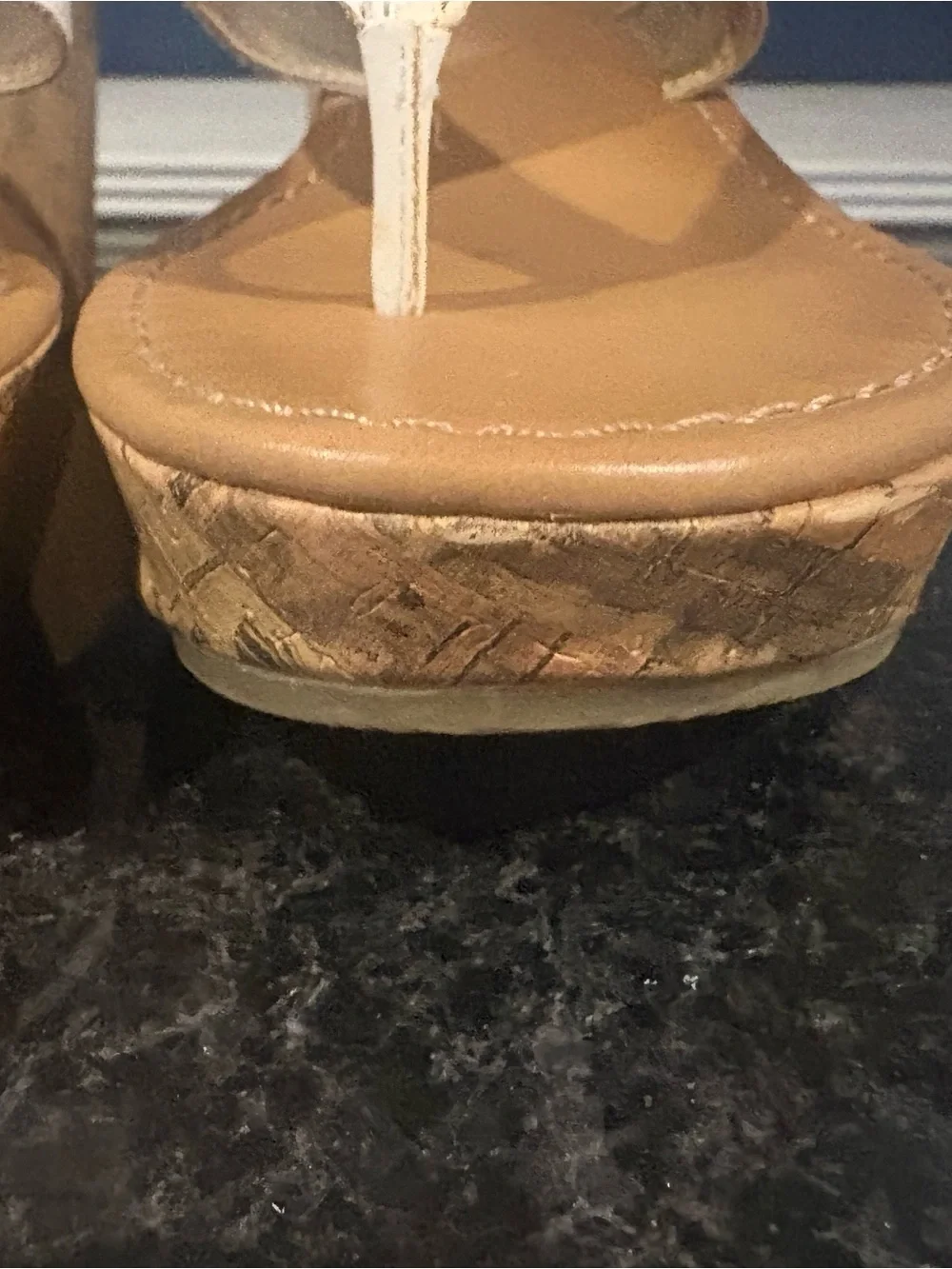 Kohl's Women's Cork Wedge Thong Sandals in Pink and White